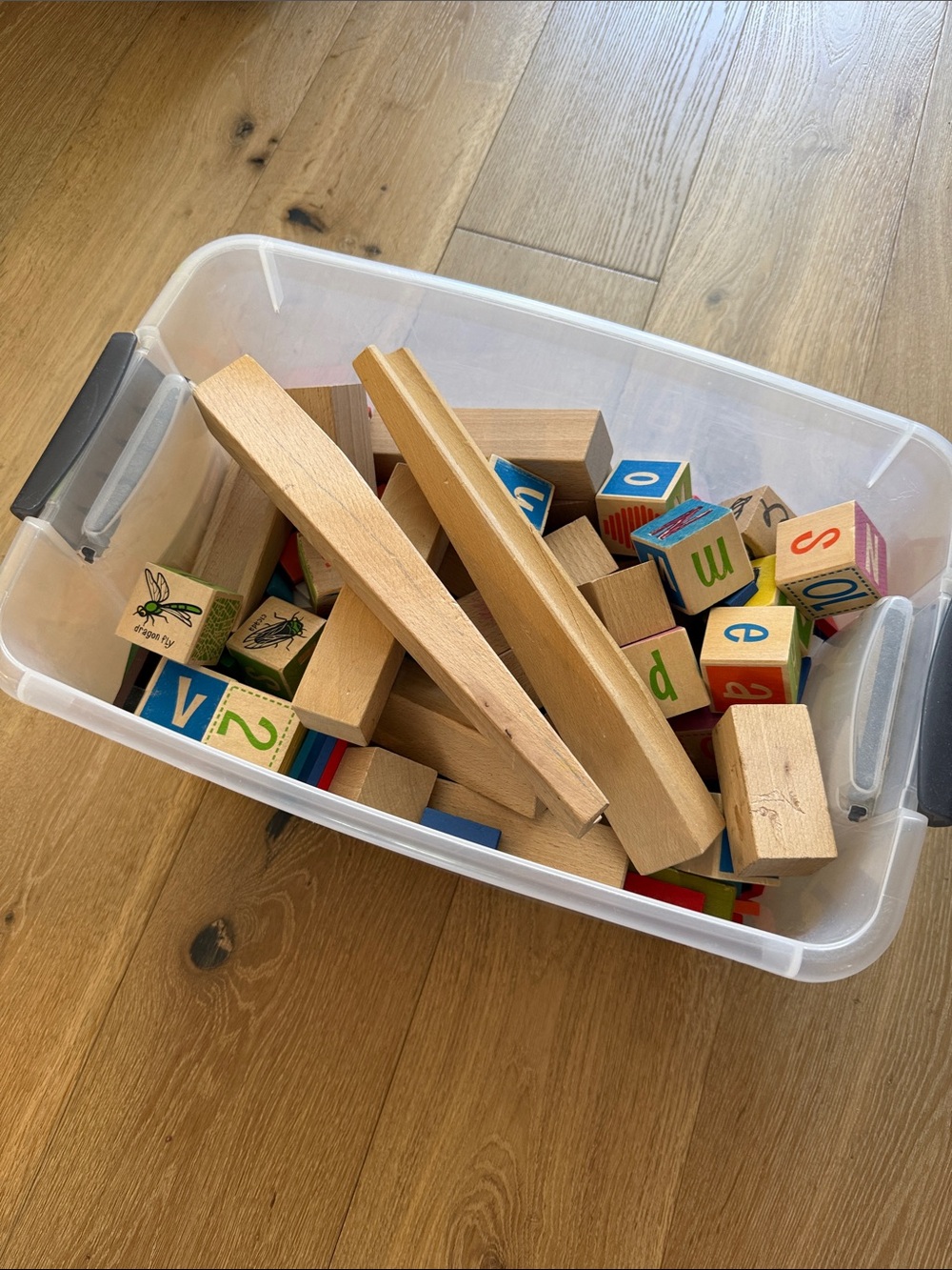 Classic Natural Wood Building Blocks with Colorful Alphabet Cubes - Multi Color